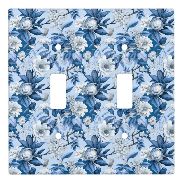 Blue and White Chinoserie Series Design 3 Light Switch Cover (Front)