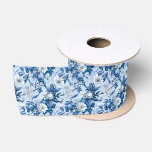 Blue and White Chinoserie Series Design 3 Satin Ribbon