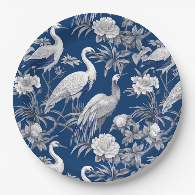 Blue and White Chinoserie Series Design 7 Paper Plates (Front)