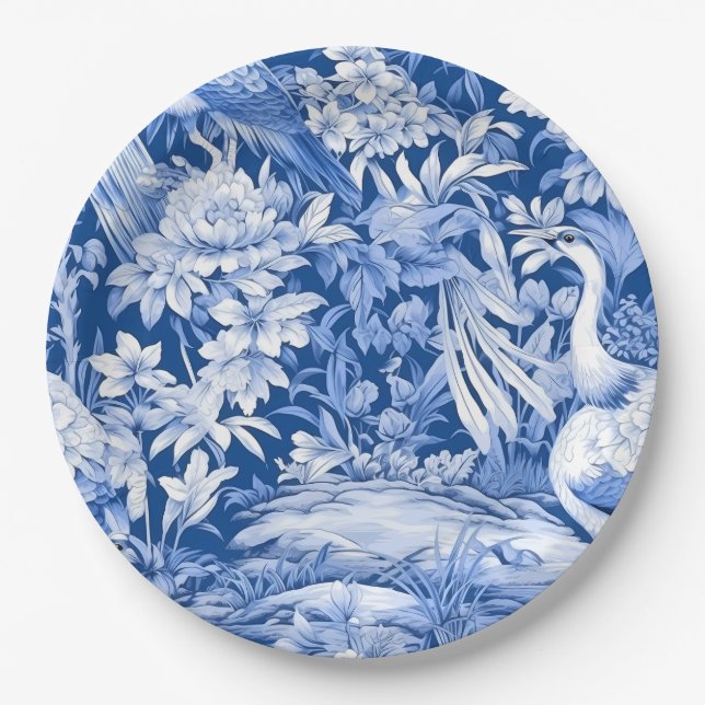 Blue and White Chinoserie Series Design 8 Paper Plates (Front)
