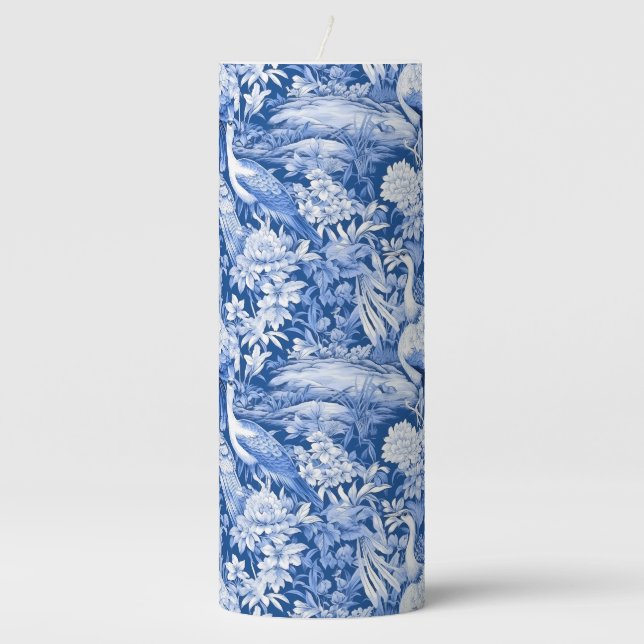 Blue and White Chinoserie Series Design 8 Pillar Candle (Front)