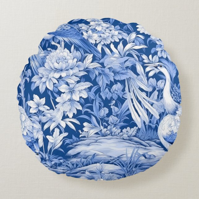 Blue and White Chinoserie Series Design 8 Round Pillow (Front)