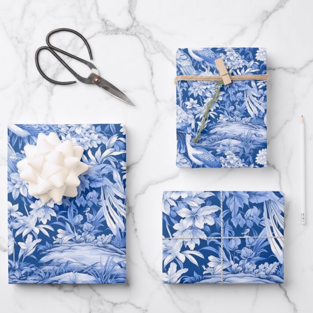 Blue and White Chinoserie Series Design 8 Wrapping Paper Sheets (Front)