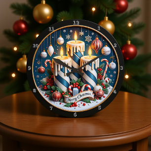 Blue and White Christmas Candles Large Clock
