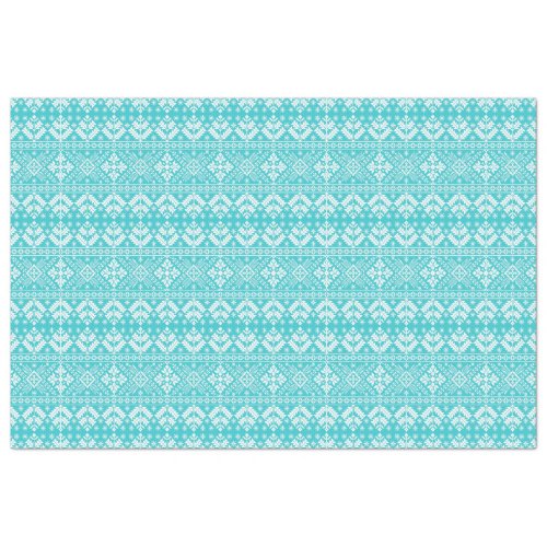 Blue and White Christmas Fair Isle Pattern Tissue Paper