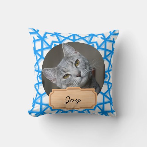 Blue and White christmas holiday Custom cat   Throw Pillow