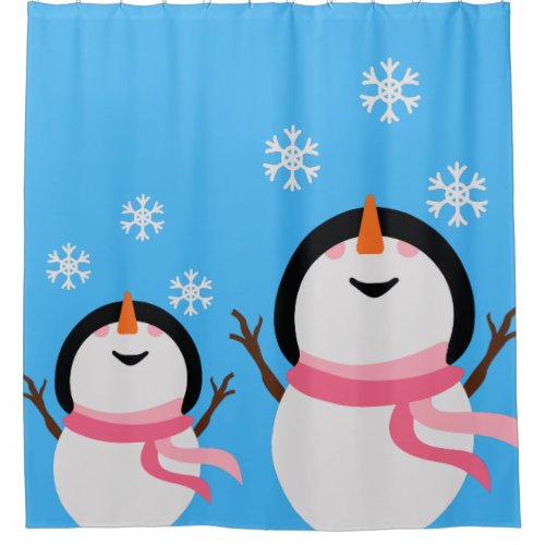 Blue and White Christmas Home Decor with Snowman Shower Curtain