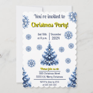Blue and White Christmas Invitation