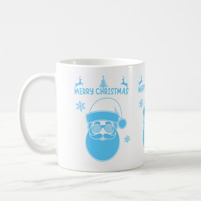 Blue and White Christmas Merry Christmas Coffee Mug (Left)