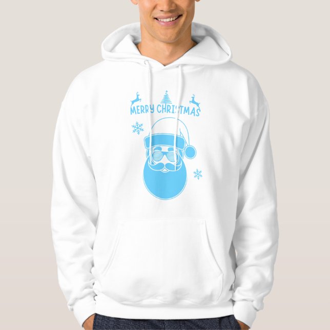 Blue and White Christmas Merry Christmas Hoodie (Front)