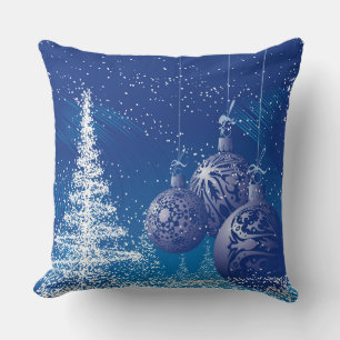 Blue And White Christmas Ornament & Christmas Tree Throw Pillow