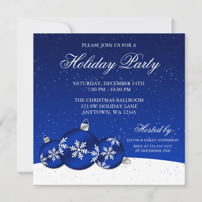 Blue and White Christmas Ornaments Holiday Party Invitation | Zazzle