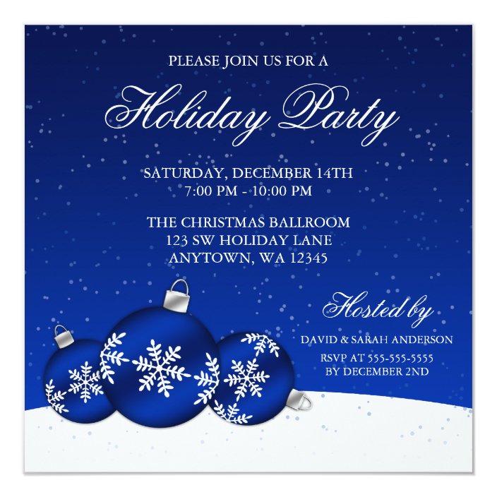 Blue and White Christmas Ornaments Holiday Party Invitation | Zazzle.com