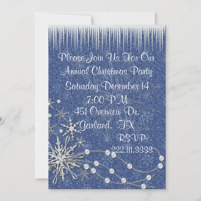 Blue and white Christmas Party Invitation (Front)
