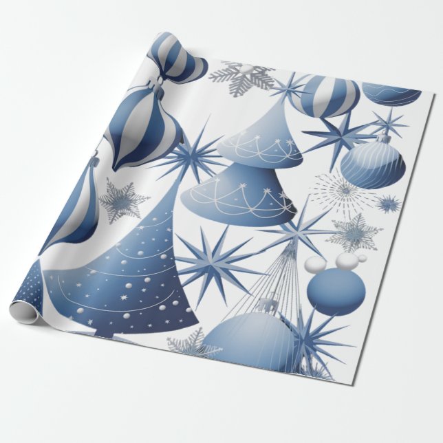 Blue And White Christmas Pattern  Wrapping Paper (Unrolled)
