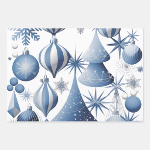 Blue And White Christmas Pattern  Wrapping Paper Sheets