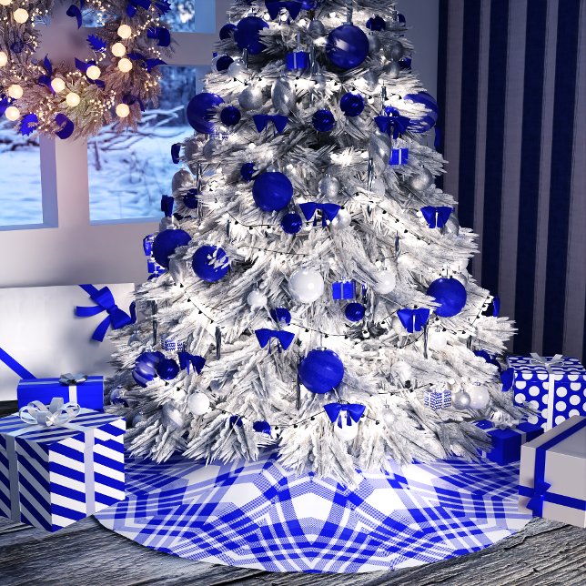 Blue and White Christmas Plaid Brushed Polyester Tree Skirt (Creator Uploaded)