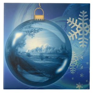 Blue and White Christmas Snowflake Ornament Tile
