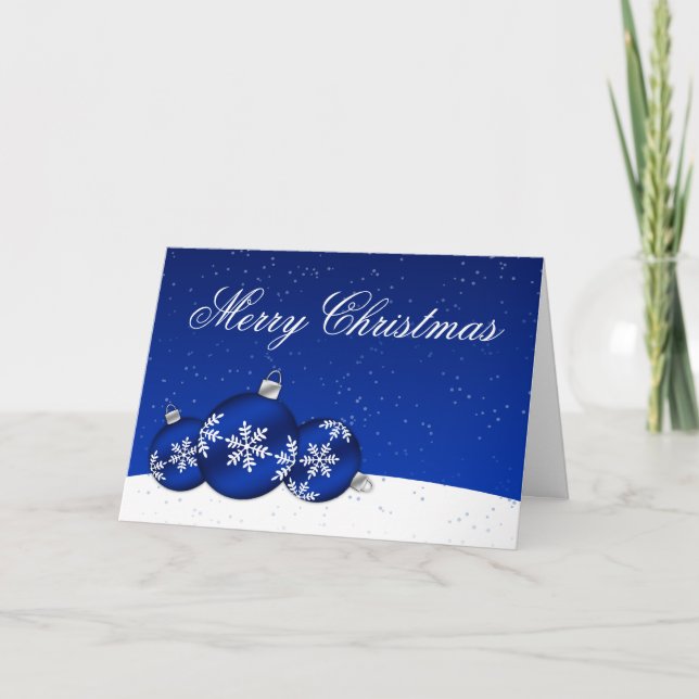 Blue and White Christmas Snowflake Ornaments Holiday Card (Front)