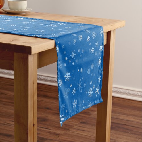 Blue and White Christmas Snowflake Pattern Short Table Runner