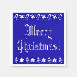 Blue and White Christmas Snowman Snowflakes Napkins