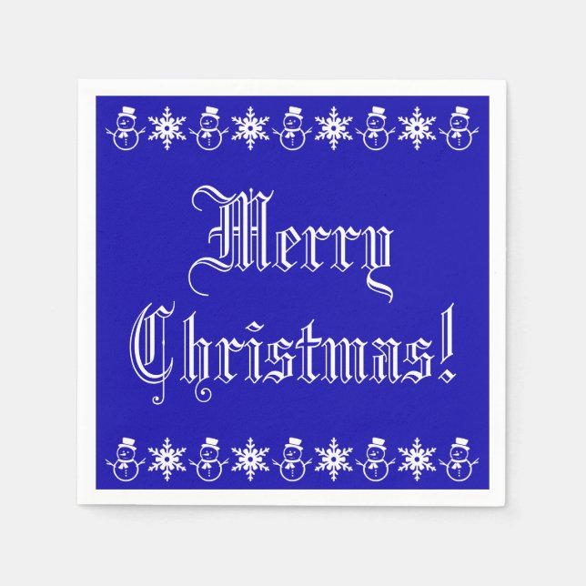 Blue and White Christmas Snowman Snowflakes Napkins (Front)