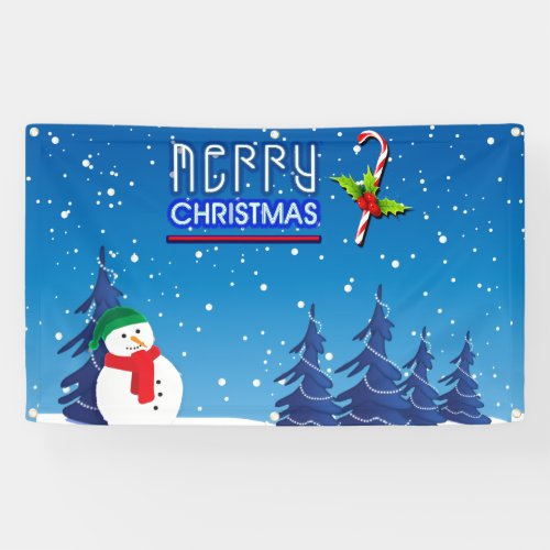 Blue and White Christmas Snowman Winter Scene Banner