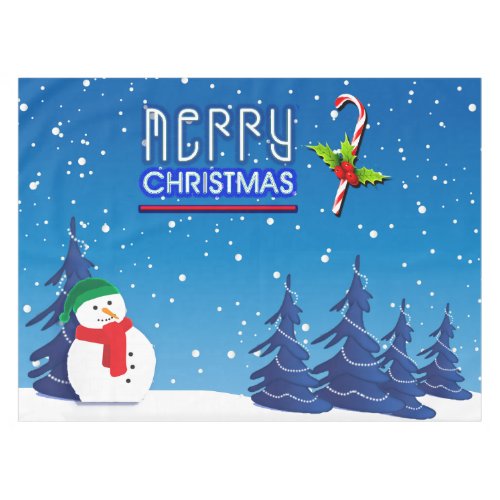 Blue and White Christmas Snowman Winter Scene Tablecloth