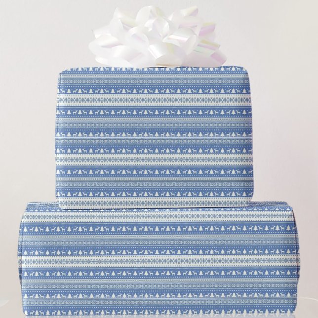 Blue and White Christmas Sweater Pattern Wrapping Paper (Creator Uploaded)