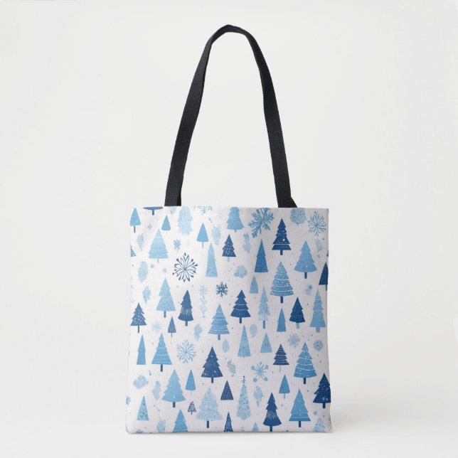 Blue and white christmas  tote bag (Front)