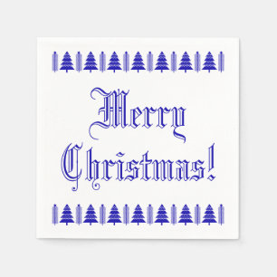 Blue and White Christmas Tree Custom Text Modern Napkins