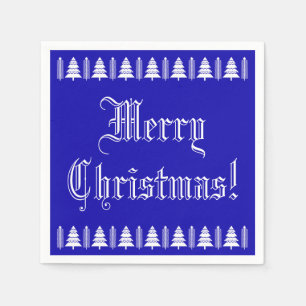Blue and White Christmas Tree Custom Text Modern Napkins