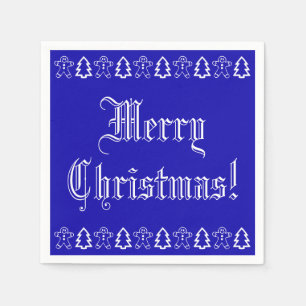 Blue and White Christmas Tree Gingerbread Man Cute Napkins