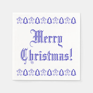 Blue and White Christmas Tree Gingerbread Man Cute Napkins