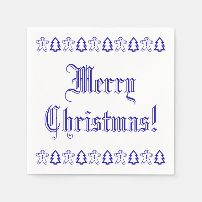 Blue and White Christmas Tree Gingerbread Man Cute Napkins (Front)