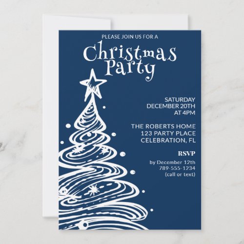 Blue and White Christmas Tree Party Invitation