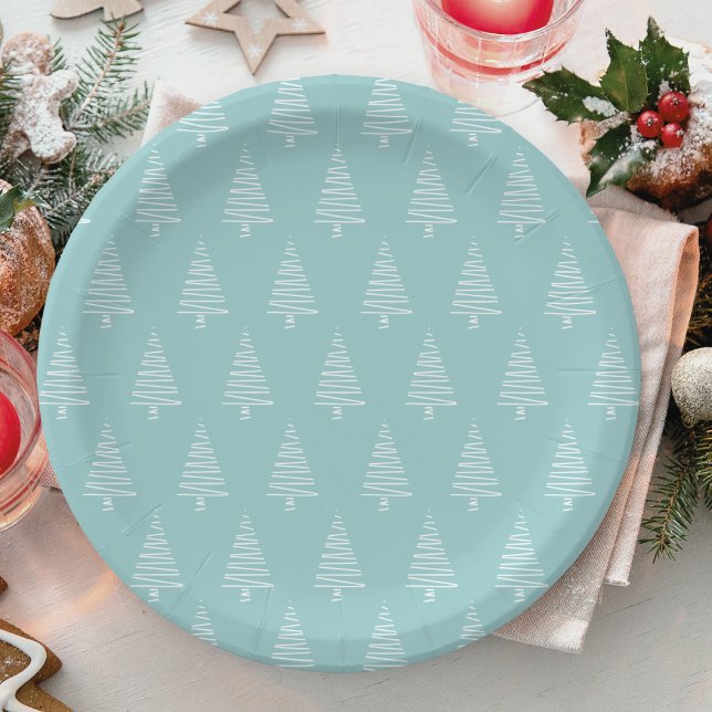 Blue And White Christmas Tree Pattern Holiday Paper Plates (Blue And White Christmas Tree Pattern Holiday Paper Plates)