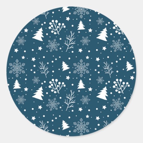 Blue and White Christmas Tree Stars Sugar Cookie Classic Round Sticker