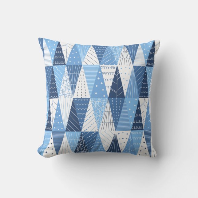 Blue and White Christmas Trees Throw Pillow (Front)