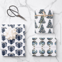 Blue and White Christmas Wrapping Paper Sheets