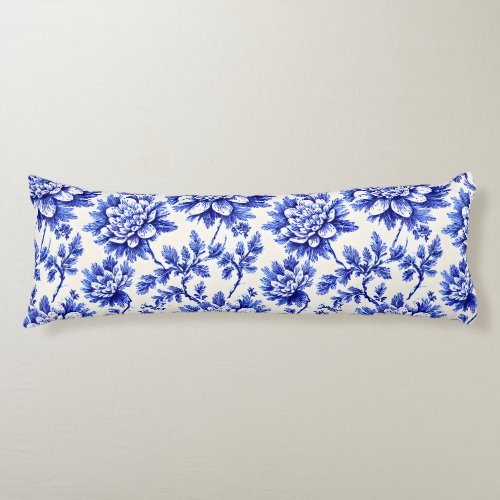 Blue and White Chrysanthemum French Country Decor Body Pillow