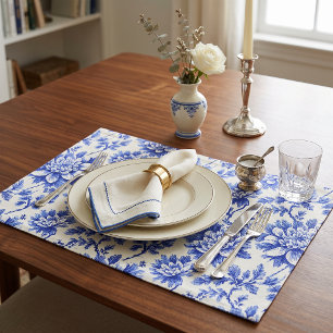 Blue and White Chrysanthemum French Country Decor Cloth Placemat