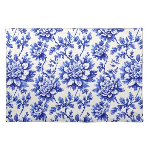 Blue and White Chrysanthemum French Country Decor Cloth Placemat