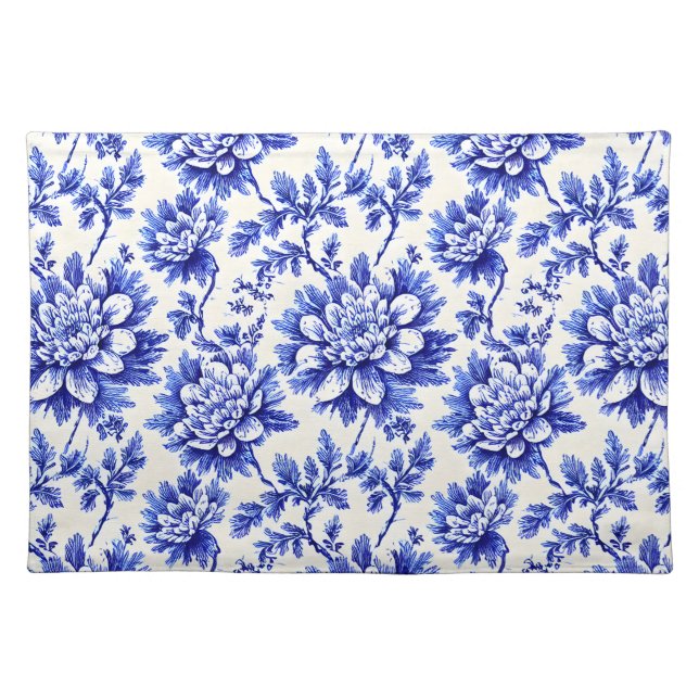 Blue and White Chrysanthemum French Country Decor Cloth Placemat (Front)
