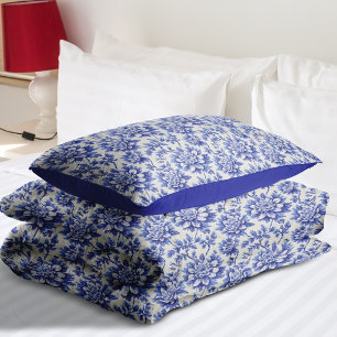 Blue and White Chrysanthemum French Country Decor Duvet Cover
