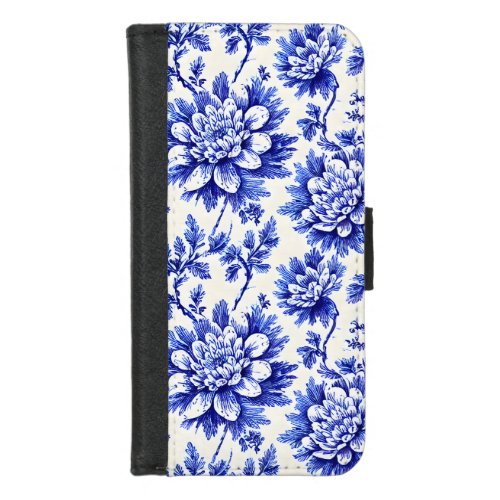 Blue and White Chrysanthemum French Country Decor iPhone 87 Wallet Case