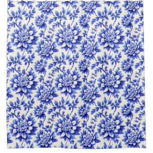 Blue and White Chrysanthemum French Country Decor Shower Curtain
