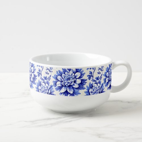 Blue and White Chrysanthemum French Country Decor Soup Mug