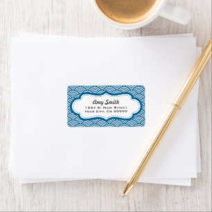Blue and White Circle Geometric Pattern address Label