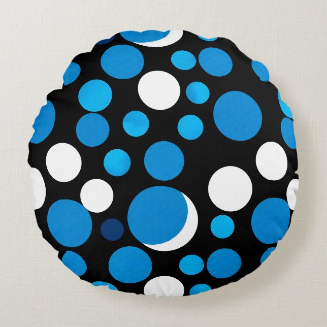 Blue and White Circles Pattern Round Pillow (Front)